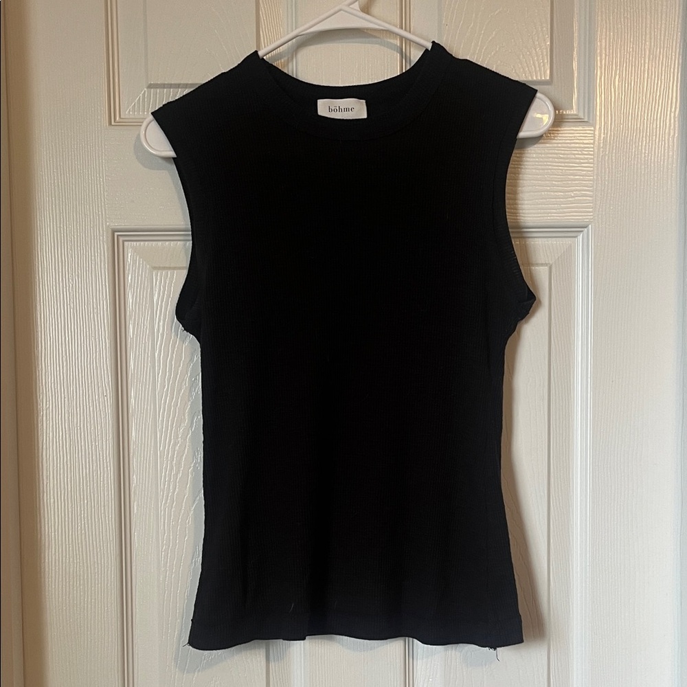 bohme Black Ribbed Sleeveless Mockneck Tank